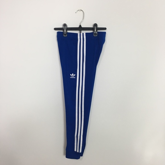 Girls blue adidas track pants with white stripes - Picture 3 of 3